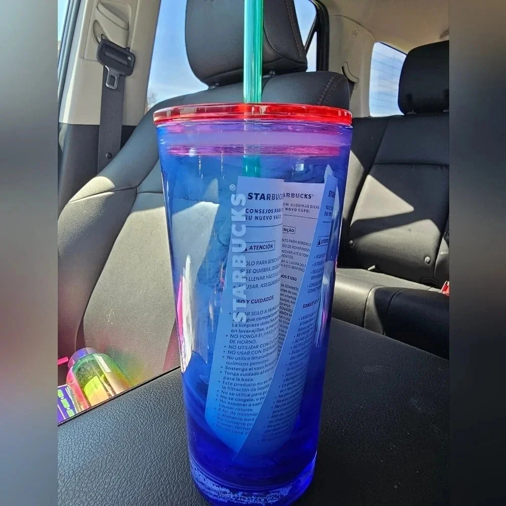 NEW! Starbucks 2022 Summer Transparent Blue Ocean Spray 18oz Glass Cold Tumbler